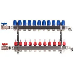 Heizkreisverteiler BASIC für Fußbodenheizung 11 Heizkreise mit Kugelhahn-Set