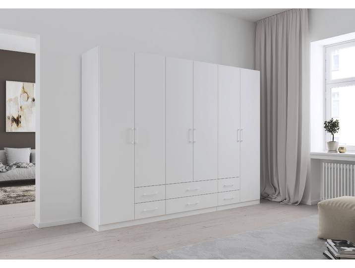 Drehtürenschrank RAUCH Kleiderschrank Garderobe GAMMA Breiten 271 cm , weiß (alpinweiß, griffe weiß), Schränke, Kinder, B/H/T: 271cm x 210cm x 54cm, Premium, Holzwerkstoff, Drehtürenschrank, mit Schubladen, verschiedene Griff-Varianten TOPSELLER MADE IN GERMANY, B:271cm H:210cm T:54cm