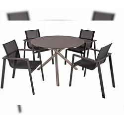 DELUKE Garten-Sitzgruppe HECTOR 5-tlg. Edelstahl Kunststoff Schwarz | Gartenmöbel-Set Gartengarnitur Garten-Essgruppe mit Stapelstühlen und Esstisch