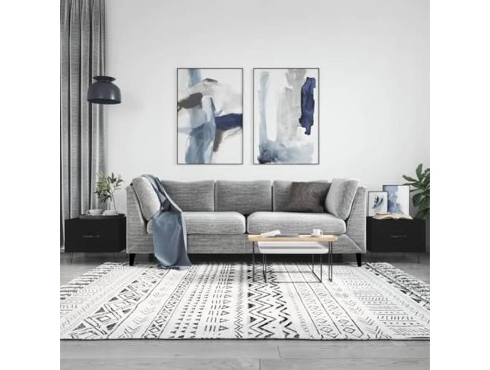 HEFZGDB Couchtische 2 STK. Schwarz 50x50x40 cm Holzwerkstoff mit Schublade und Eisenbeinen für Wohnzimmer Stauraum und Stabilität
