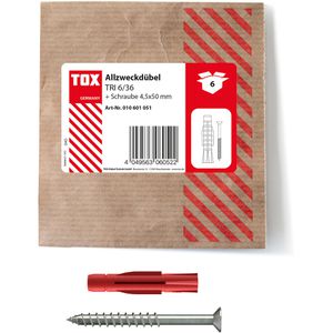 Tox Schrauben-Dübel-Set 010601021, Tri 6/36 + S, 6x36mm Universaldübel & Schrauben, 12-teilig