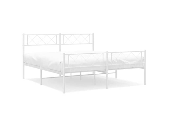 PUGYNBK Bettgestell aus Metall, Weiß, 150 x 200 cm Pulverbeschichteter Stahl, Metallleisten, Stauraum, Kopfteilstütze