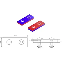 Tru Components, Magnet, TC-12250652 Permanent-Magnet Rechteckig (L x B x H) 40 x 20 x 5 m (2x)