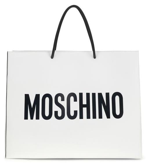 Moschino Shopper Cabas weiß Kalbsleder mit Logo-Druck