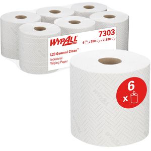 Wypall Putztuchrolle L20, 7303, Airflex-Technologie, weiß, 2-lagig, 380 Blatt à 18,5 x 38 cm, perforiert, 6 Rollen