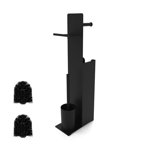 Relaxdays toiletbutler met toiletborstel en reserverolhouder, zwart, H: 67 cm, B: 22 cm, D: 12 cm