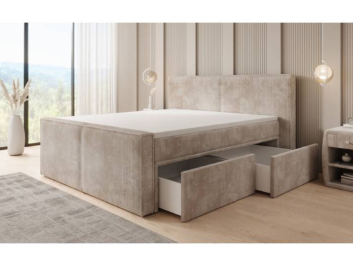 Boxspringbett Ophelia II mit Schubladen in Cord - 200x200 - Grün - H4 (100kg+) - Luxusbetten24