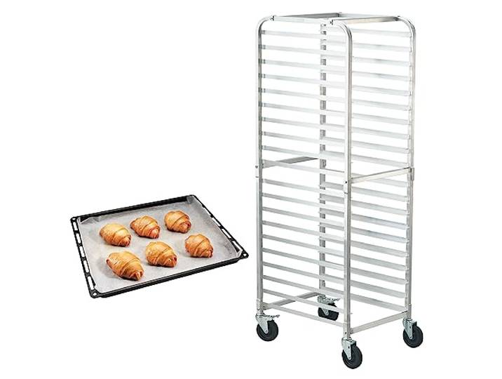 VEVOR Chariot Plaques à Pain 20 Niveaux\, Étagère de Boulangerie Commerciale avec Roues de Frein\, Chariot de Rangement en Aluminium pour Plateaux Demi-feuilles Complètes\, Équipement de Cuisson du Pain