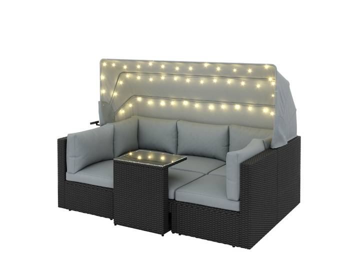 Rattanlounge mit LED COMODO schwarz/grau