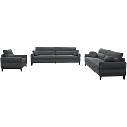 SITZGARNITUR Belweder, zwei Sofas+Sessel, Dunkelgrau, Velours