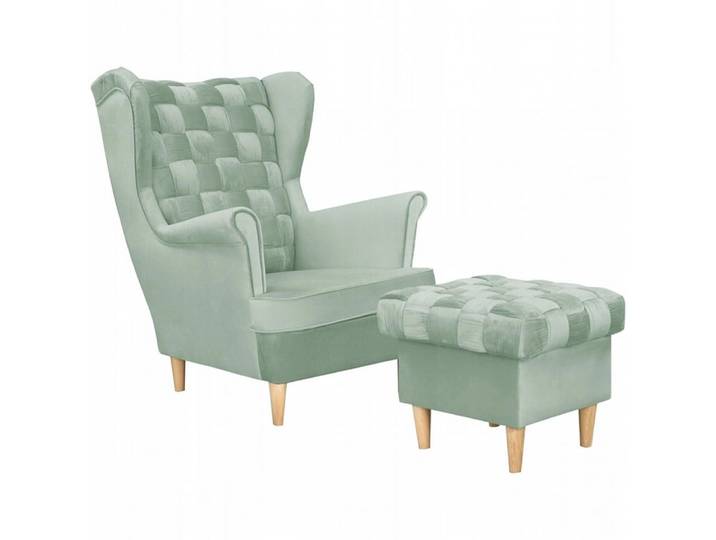 Family Meble Sessel Family Meble Carol Ohrensessel mit Stauraum-Fußhocker Royal 34 Mintgrü