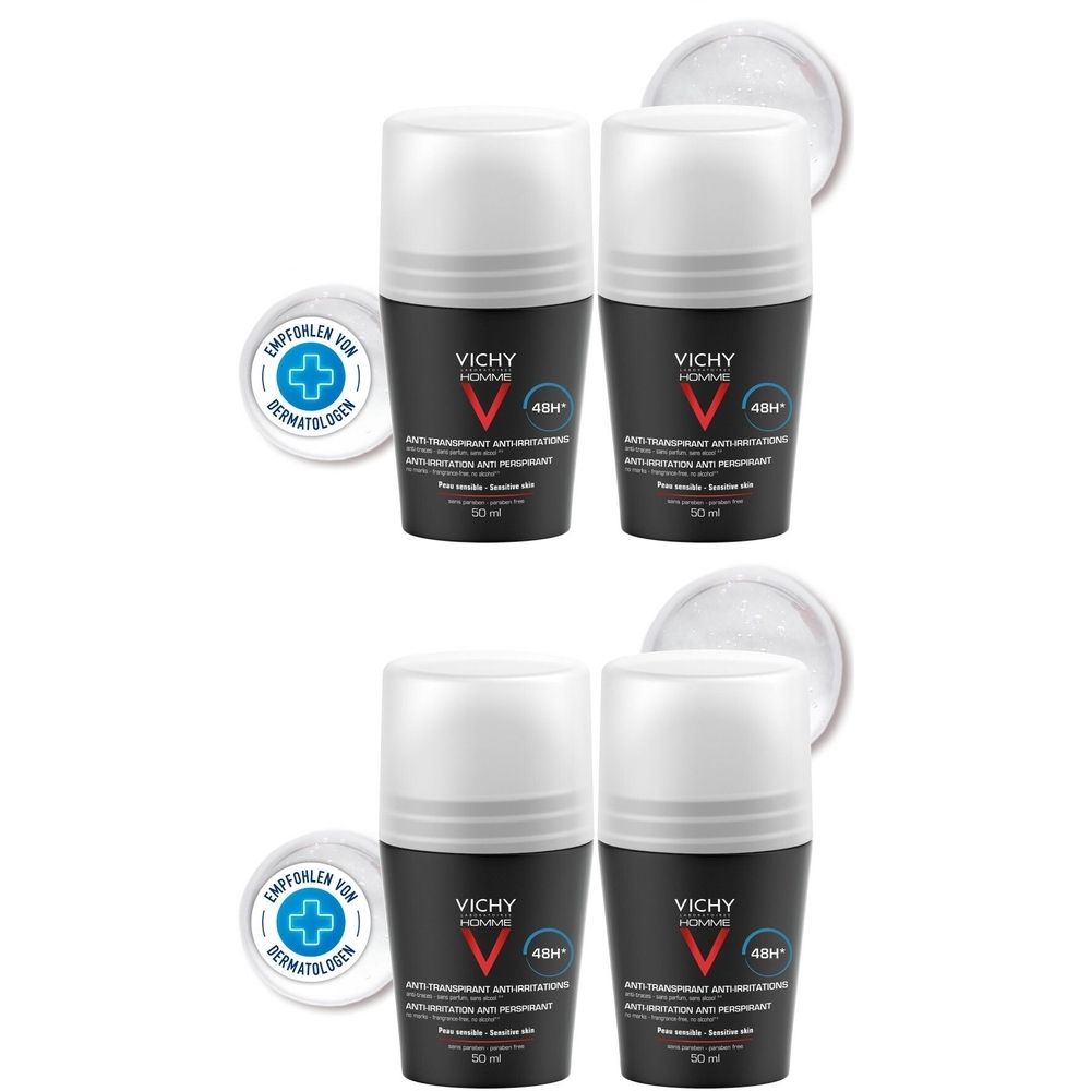 Vichy Homme Deo Roll-on für sensible Haut 48h DP 2x 2x2x50 ml Stifte