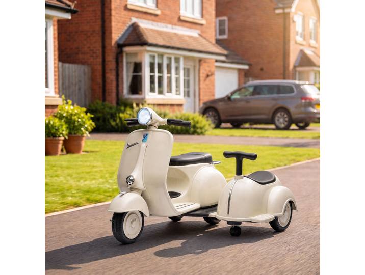 AIYAPLAY Moto Électrique Enfants Vespa 2 Places 6V Crème