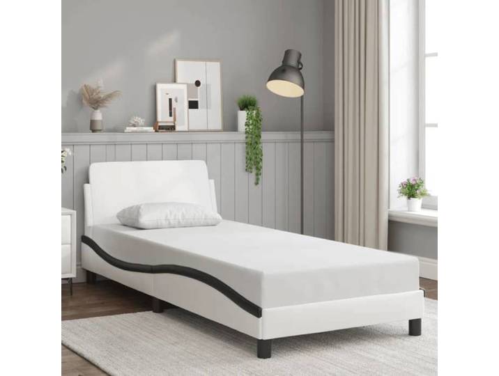 SALE 2025 Structure/Cadre de lit - Lit 1 personne - blanc et noir 90x190 cm similicuir 22 Kg 5034