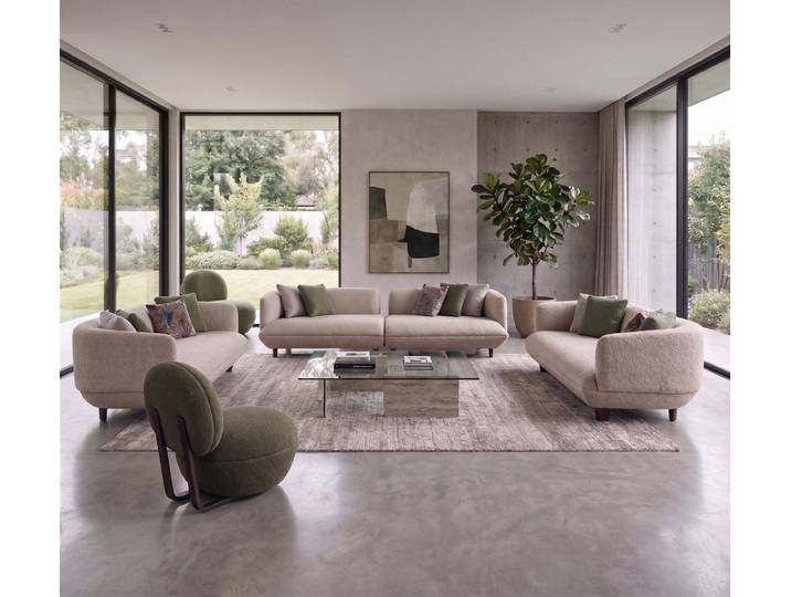 Xlmoebel Polstergarnitur Beige-grüne Bouclé Sofa Garnitur für stilvolles Wohnen, (Polstergarnitur, 5-tlg., 5-teilig), Made in Europa