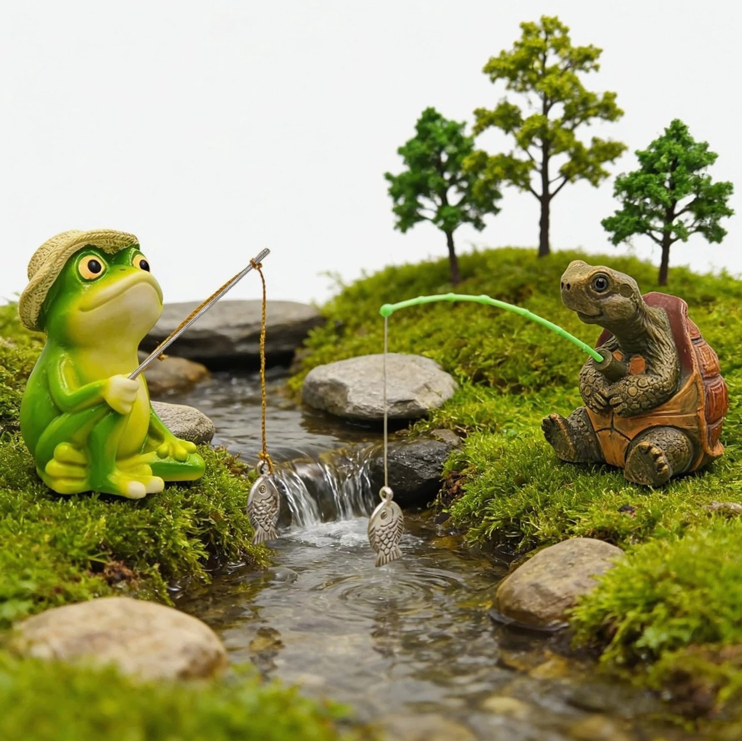 Set van 2 realistische decoratieve tuinfiguren vissers