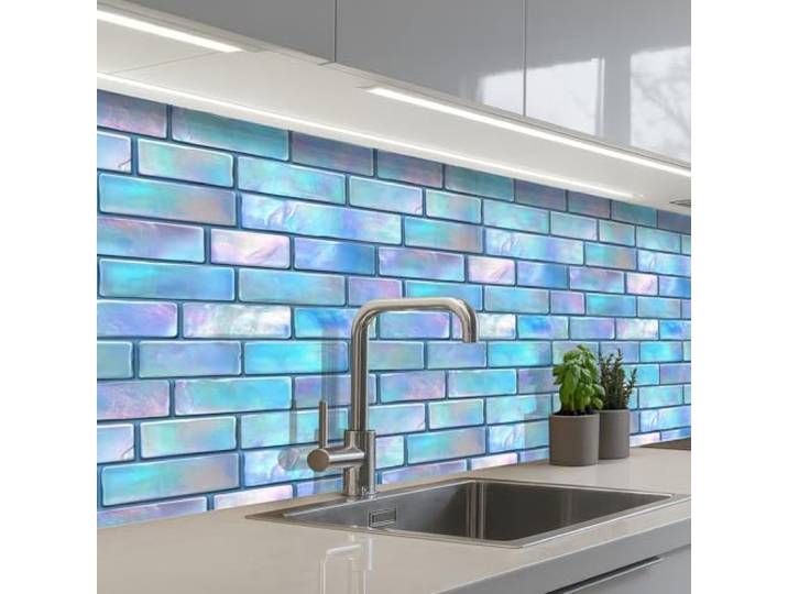 KitchenYeah© Spritzschutz Küchenrückwand Selbstklebend Küche Rückwand 60x250 cm - Küchenwand Wand Küchenfront Verkleidung Küchenspritzschutz Blau - Glanz - Mauer