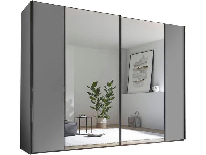 Schwebetürenschrank, Holzwerkstoff, Hellgrau, 249×240×68 cm, Mit 4 Innenausstattungen, Modern, Staud