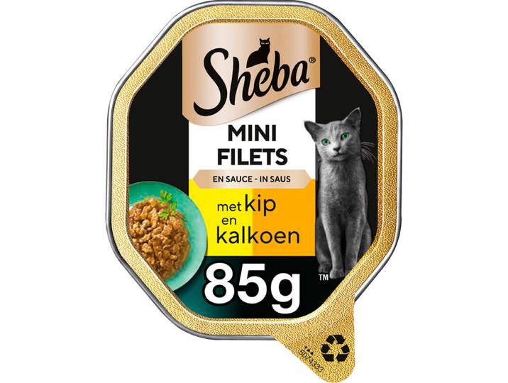 Sheba Mini Filets kattenvoer blik, hoog eiwit, verschillende smaken, 85 g kip &amp; kalkoen