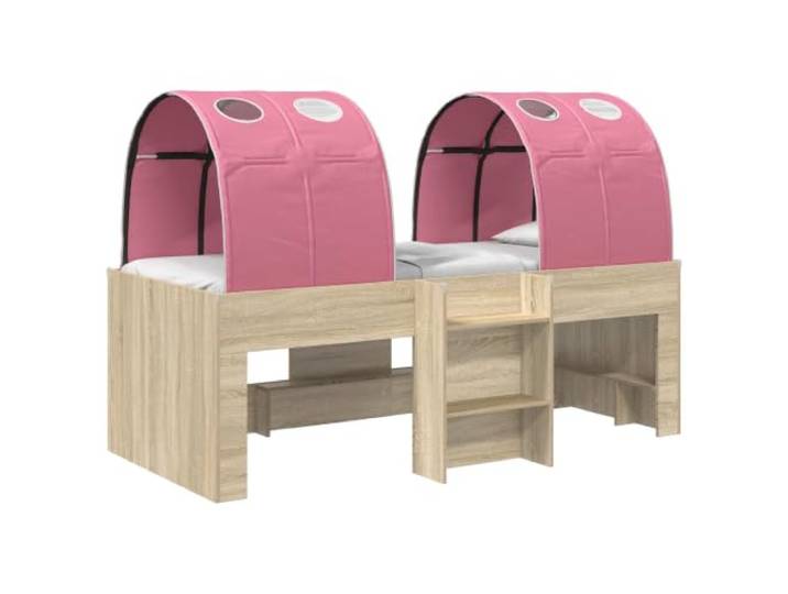 Keeushr Bett mit 4 STK. Sonoma und Pink Holzwerkstoff Holzwerkstoff, feste Lattenstruktur, mitgelieferte Umrandung, minimalistisches Design, kompakte Räume