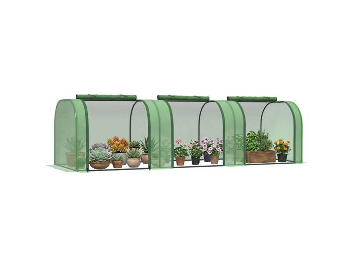 ComfortXL Gewächshaus De-11932 mit 3 Reißverschlusstüren Grün, Metall, 100x80x295 cm, Gartenzubehör, Gartenhäuser & Gewächshäuser
