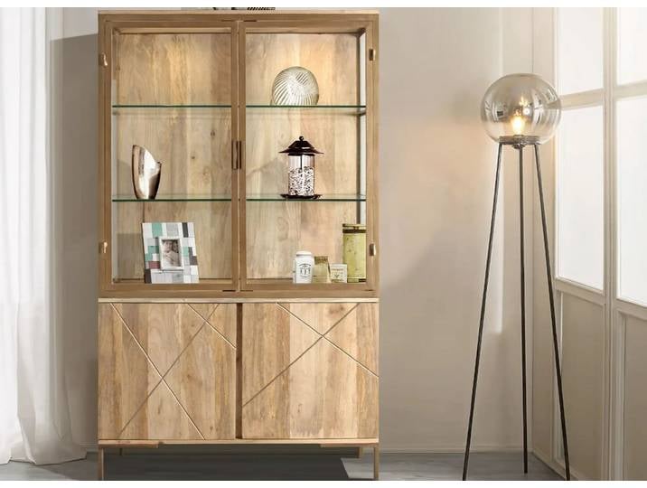 Vitrine 118x197cm 'Houston' Mango natur & goldfarbig