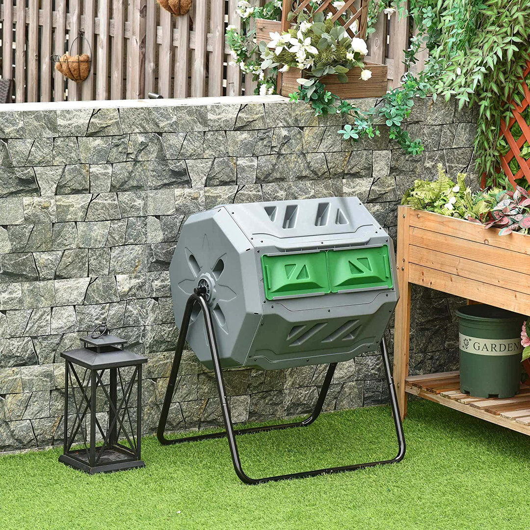 Dakota Fields Guinda 160L Tumbling Compost Bin Outdoor Dual Chamber Composter, Grey Green;Gray 160L