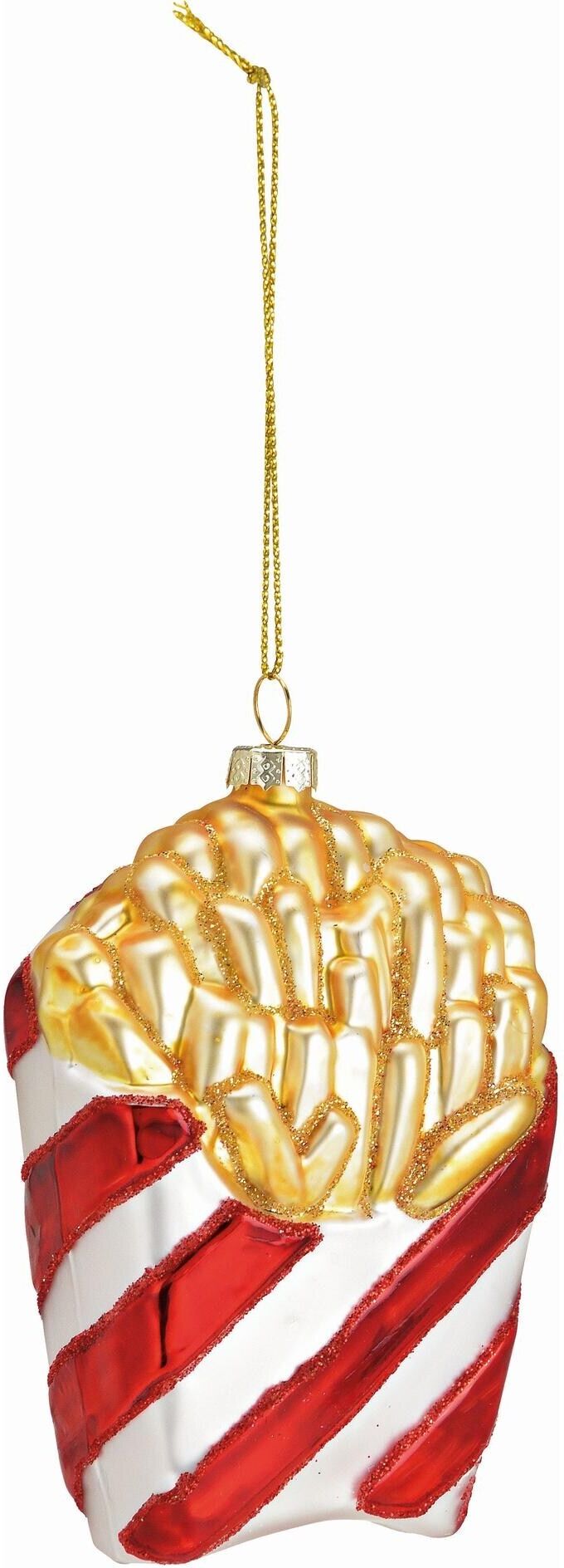 Weihnachtsbaumkugel "G. Wurm Pommes Frites 7 x 10 x 4 cm", rot (goldfarben, rot, weiß), B:7cm H:10cm, Glas, Weihnachtsbaumkugeln, Weihnachtsbaumkugel goldfarben, rot, weiß Einheitsgröße