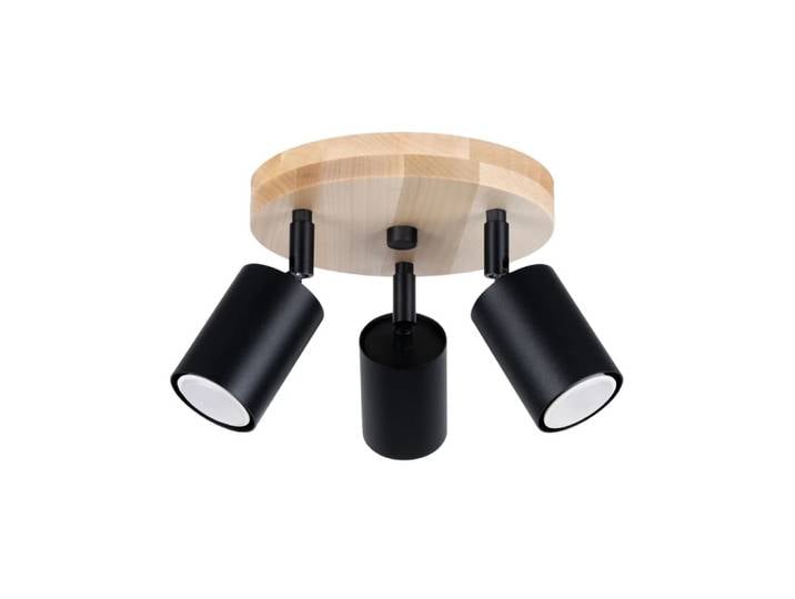 Plafonnier en bois avec 3 spots orientables, noir