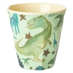 RICE Melamin Becher Dinosaurs Print, Ø7 x H7cm, grün