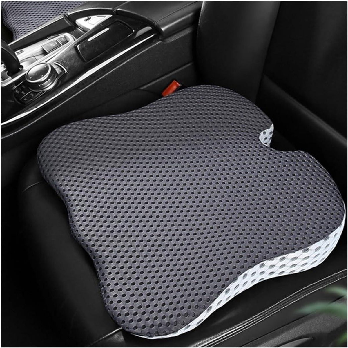 Universeel Autozitkussen met Traagschuim en Gel voor Comfortabel Rijden - Grijs/Wit