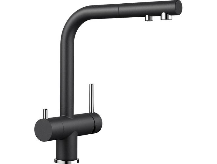 Küchenarmatur BLANCO FONTAS-S II , schwarz (anthrazit), B:26,4cm H:30,6cm T:16,6cm, Messing, Armaturen, gefiltertes und ungefiltertes Wasser aus einem herausziehbaren Auslauf