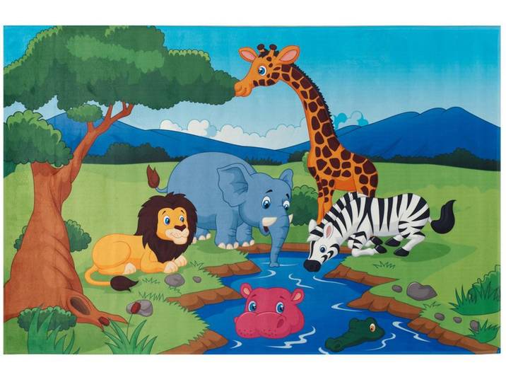 Kinderteppich Tiere Blau/ Grün 5 Freunde 140x200 cm