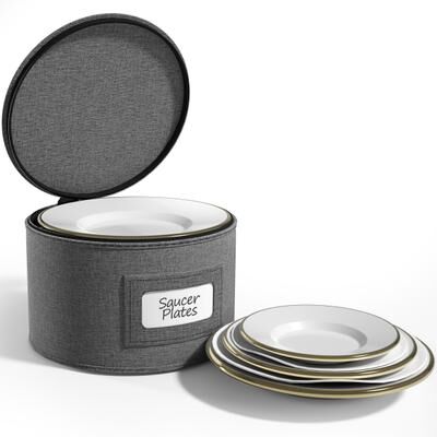 Sorbus China Storage Dinnerware Organizer for Saucer Plate with Lid (Holds Service for 12) with Felt Protectors (1 Piece)