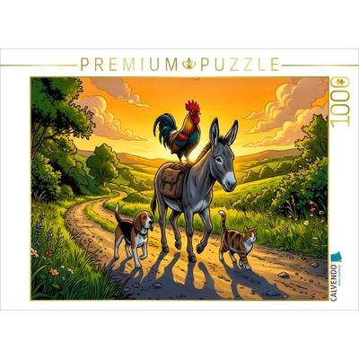 CALVENDO Puzzle Die vier Gefährten auf der Straße nach Bremen | 1000 Teile Lege-Größe 64x48cm Foto-Puzzle für glückliche Stunden