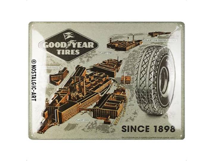 Nostalgic-Art Retro metalen bord, 30 x 40 cm, Goodyear – Factories since 1898 – Cadeau idee voor motor fans, van metaal, vintage design