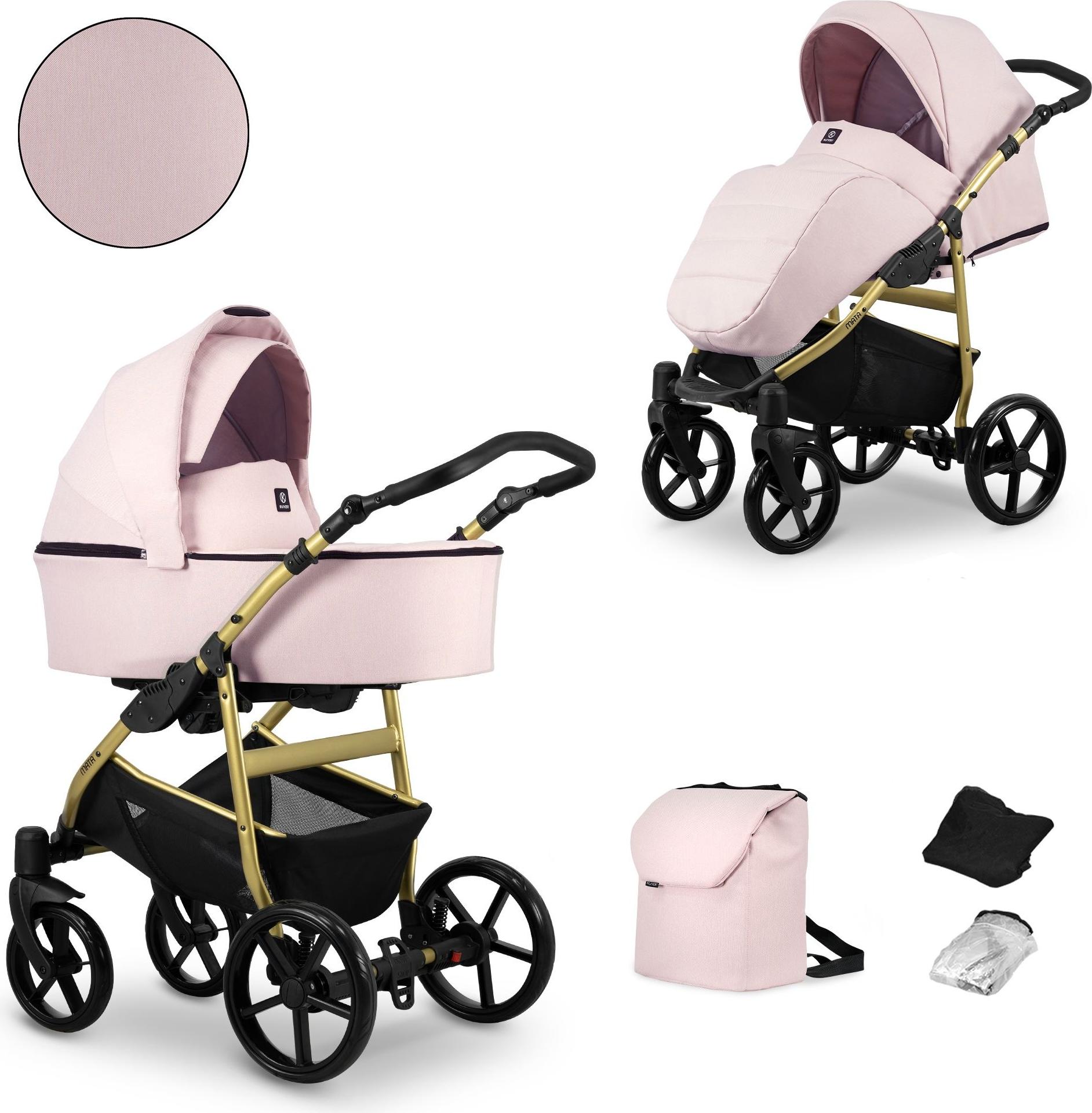 Kunert MATA 2in1 Kinderwagen in Pink mit Goldrahmen - sicherer und komfortabler Begleiter für dein Baby