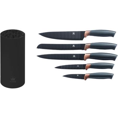 Messerblock KING "Carbon Design", schwarz (schwarz, kupferfarben), Ø:12cm, Messerblöcke, Messerblock, (5 Messer, 1 Messerblock), Wellenschliff