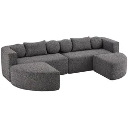 SCHLAFCOUCH aus Chenille in Grau Modulares Design & Ohne Montage