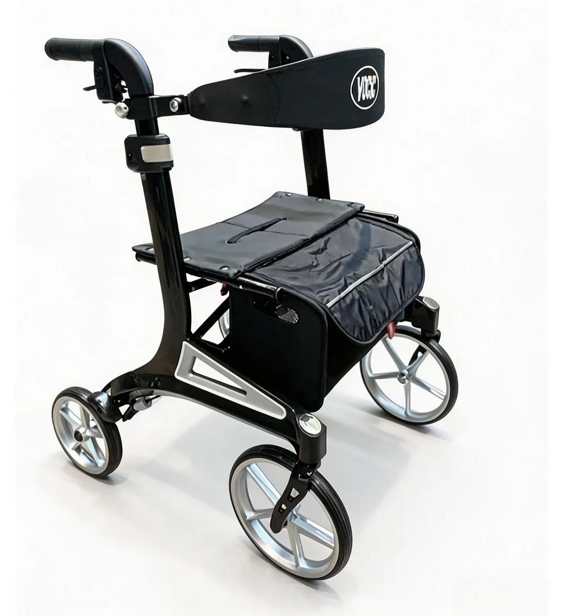 M71 Einkaufsrollator - Aluminium Gehwagen - Seitlich klappbar - Höhenverstellbare Griffe - Feststellbremsen - Sitz mit Tasche - Schwarz