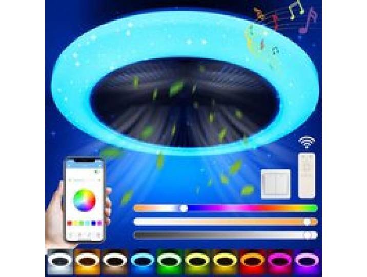 Lampe ventilateur de plafond 50W LED RGB Bluetooth musique Fonction ventilation et éclairage Dimmable ciel étoilé