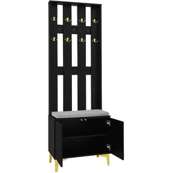 Garderobenset mit Schuhbank und Kissen 60x35x180 in Schwarz-Gold, Push-to-Open Mechanismus, verstellbare Regale und gedämpfte Scharniere