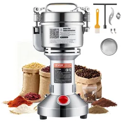 VEVOR elektrische Getreidemühle Hochgeschwindigkeits-Gewürzmühlen 1500 W 300 g, Pulverisiermaschine aus Edelstahl, für trockene Körner Gewürze Müsli Kaffee Mais Pfeffer Silber 180 x 160 x 355 mm