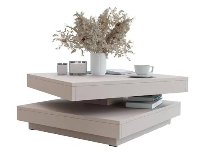 Mirjan24 Couchtisch Luriso mit drehbarer Tischplatte (Cashmere) Quadratischer Wohnzimmertisch mit praktischer Ablage, rutschfesten Füßen und kompakter Form für stilvolle Sitzecken