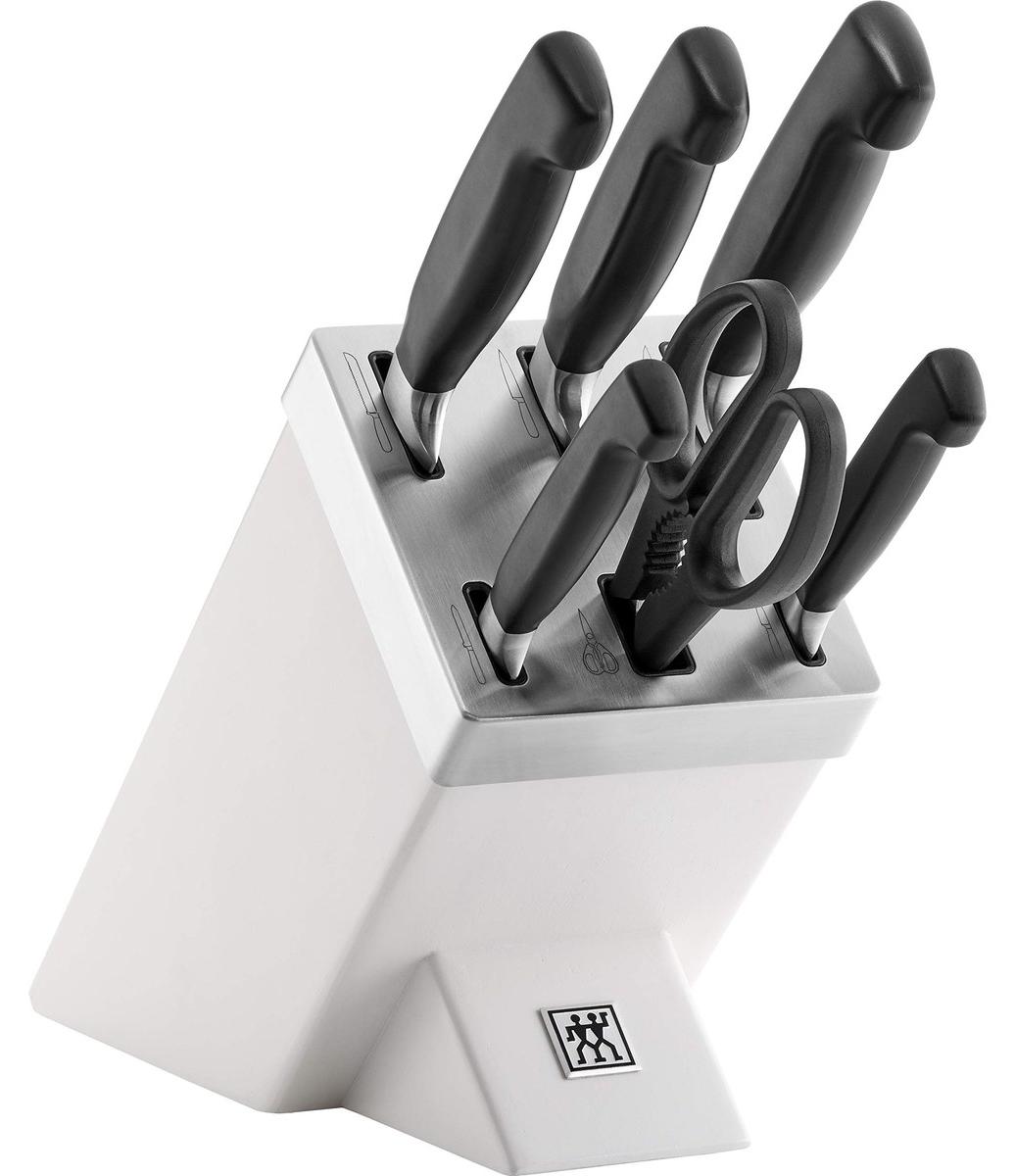 Messerblock Messerset Messerständer - Selbstschärfend - 7-teilig - Weiß - Für Küche und Haushalt