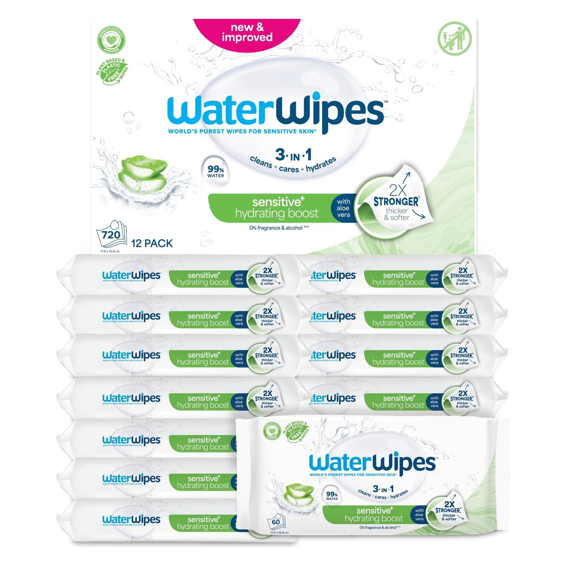 WaterWipes Feuchtigkeitsspendende Reinigungstücher (12 x 60 Stk.) (5099514003879)