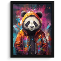 POSTER MIT RAHMEN Panda - Jacke - Graffiti - Orange Bilderrahmen 30x40 cm