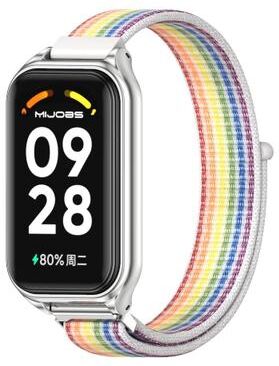 Everyday Crate Mijobs Xiaomi Smart Band 8 Active Redmi Band 2 Nylon Watch Band With Metal Shell Adjustable Strap colorful Silver