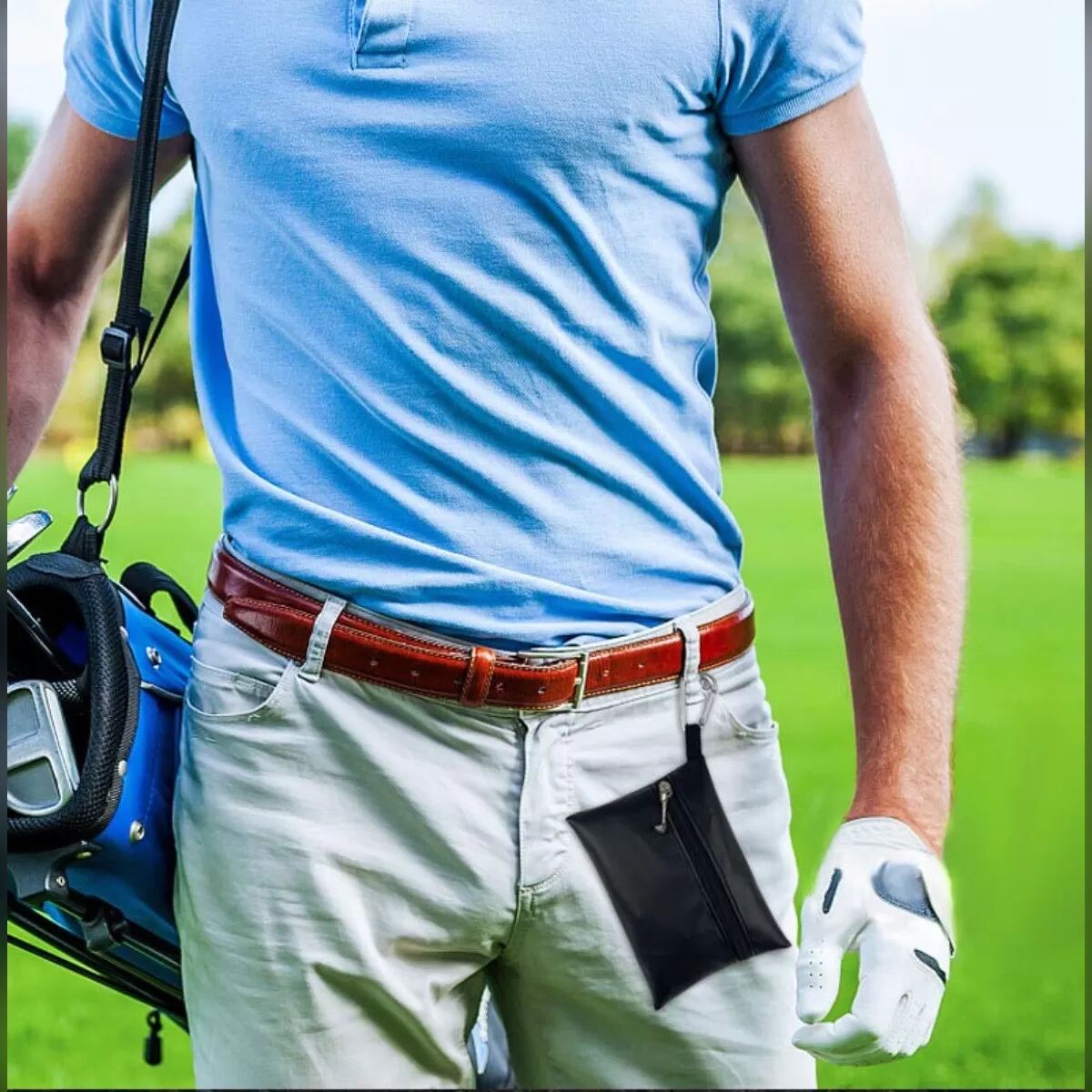 INF 2er-Pack Schwarze Golf-Tee-Haltertasche aus PU-Leder mit D-Ring-Clip – Fassungsvermögen für 60 Tees