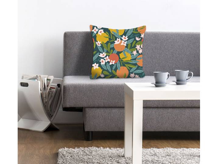 Dekokissen QUEENCE Adina , bunt (bunt, bedruckt), B:40cm L:40cm, Polyester, Dekokissen_Sitzkissen_Kissenhüllen, Dekokissen, mit Orangen und Zitronen